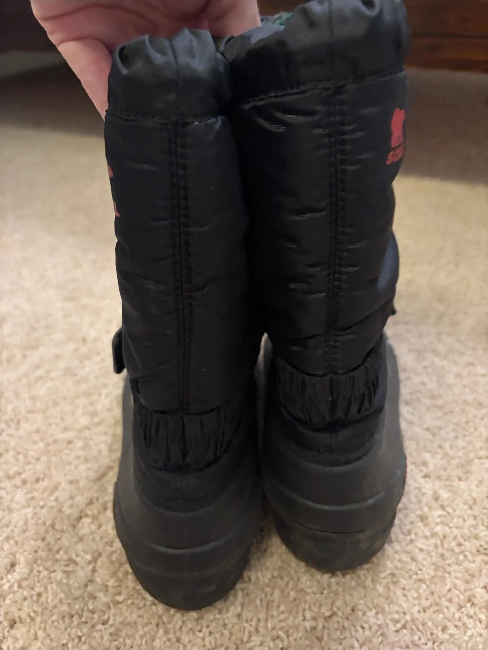 Sorel Black and Red Kids Insulated Snow Boots